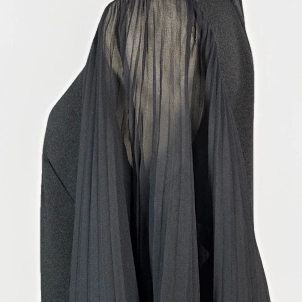 (L) VINTAGE LESLIE POMER Black Maxi Dress with Pleated Sheer Sleeves - Picture 3 of 16